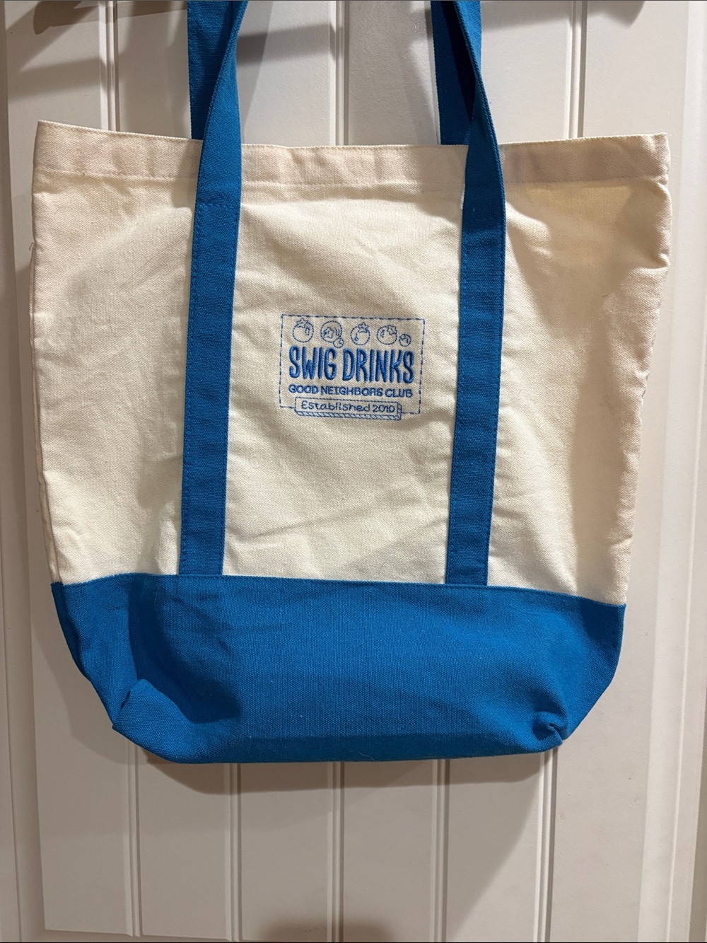 Canvas Two-Tone Tote Bag in Cream and Blue